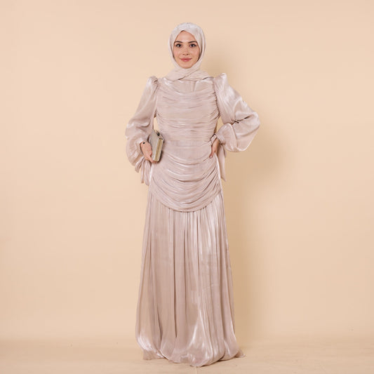 High Neck Pleated Chiffon Long Dress