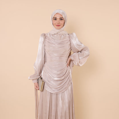High Neck Pleated Chiffon Long Dress