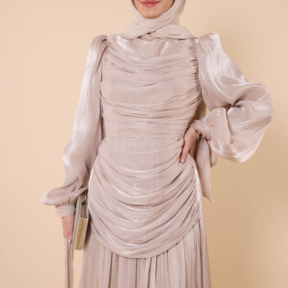 High Neck Pleated Chiffon Long Dress