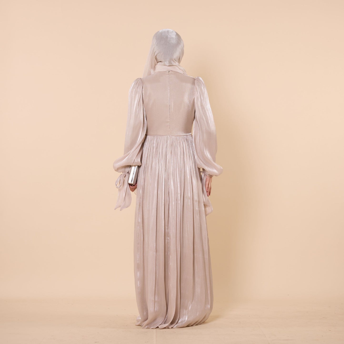 High Neck Pleated Chiffon Long Dress
