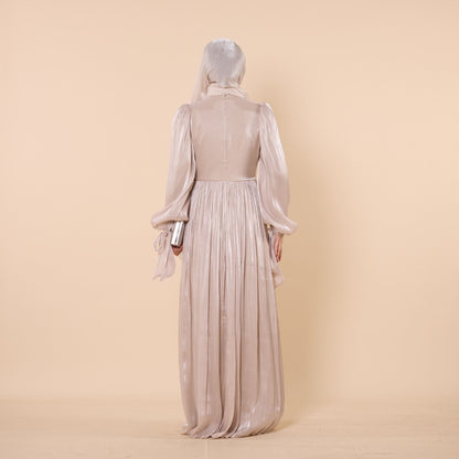 High Neck Pleated Chiffon Long Dress