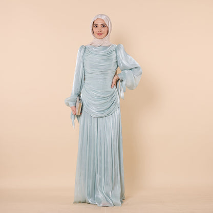High Neck Pleated Chiffon Long Dress