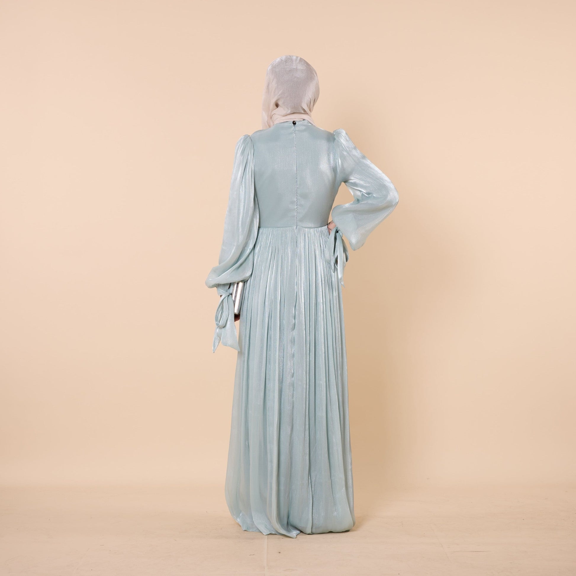 High Neck Pleated Chiffon Long Dress