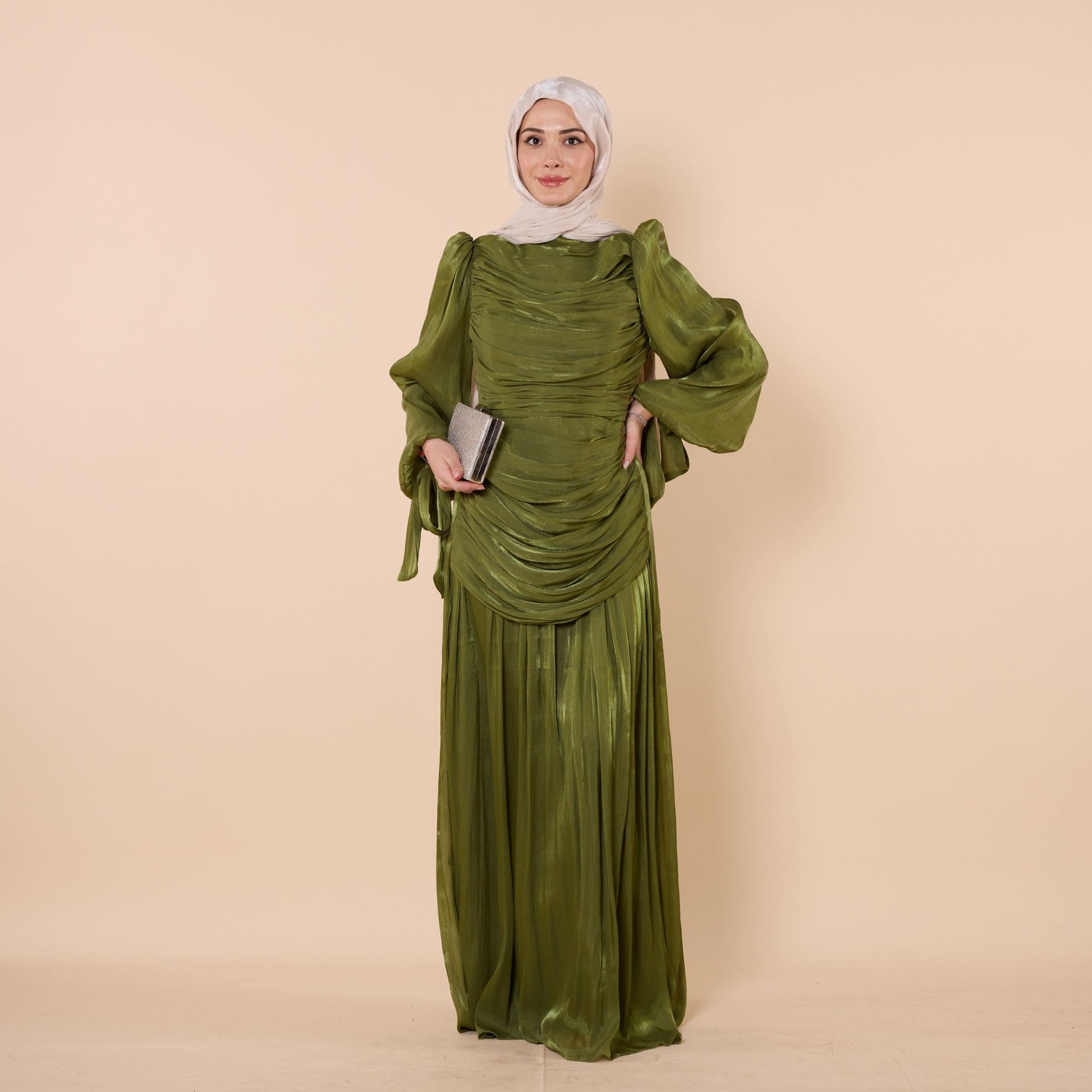 High Neck Pleated Chiffon Long Dress