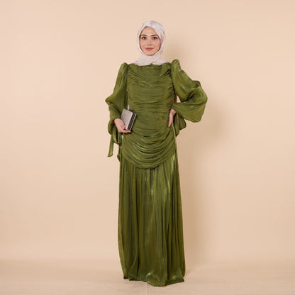 High Neck Pleated Chiffon Long Dress