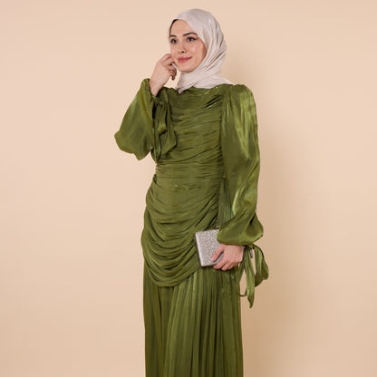 High Neck Pleated Chiffon Long Dress