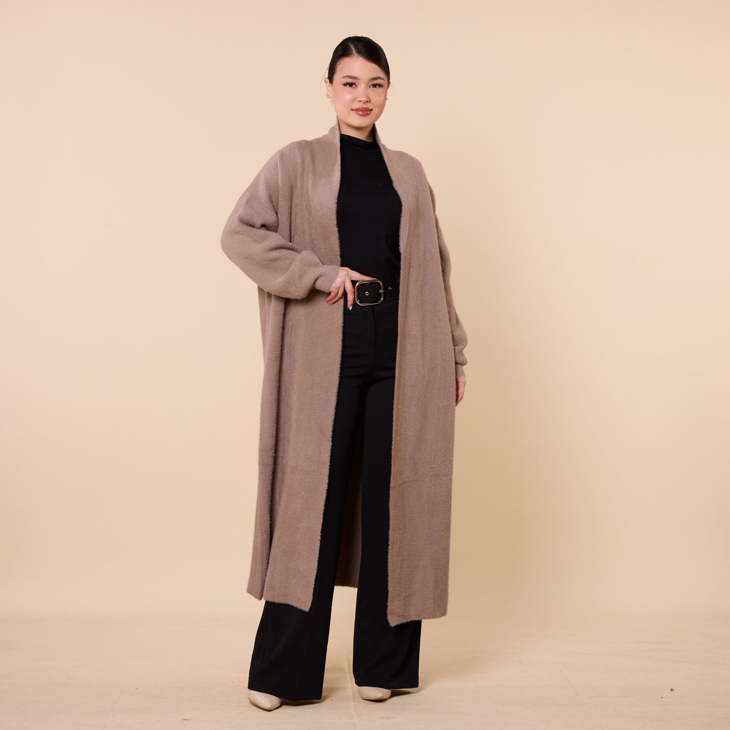Long Knitted Tunic with Shawl Collar