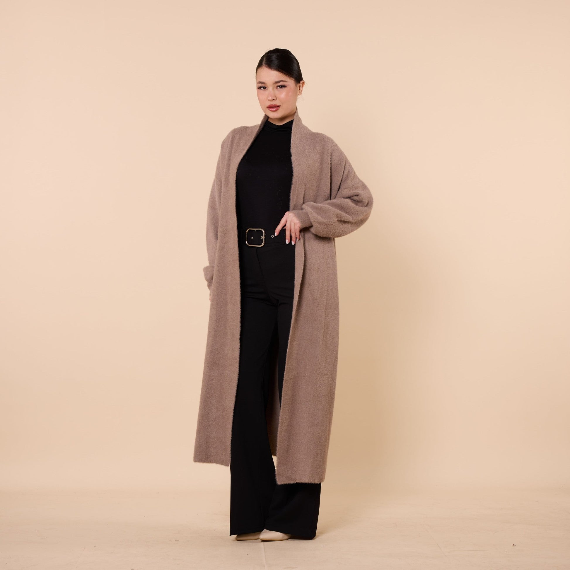 Long Knitted Tunic with Shawl Collar