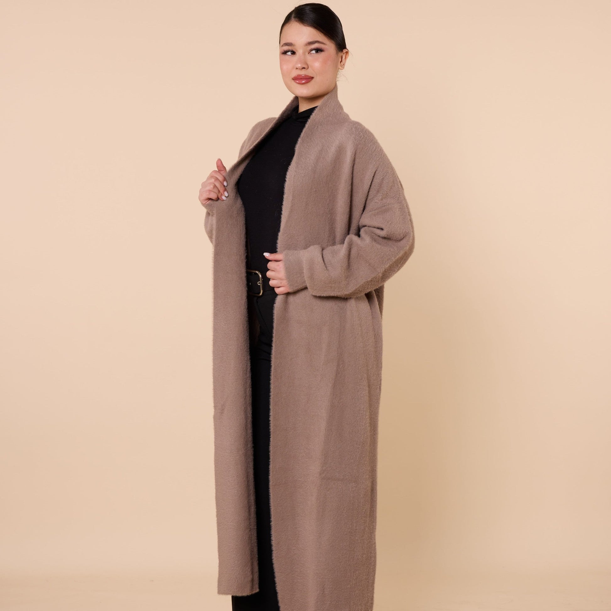 Long Knitted Tunic with Shawl Collar