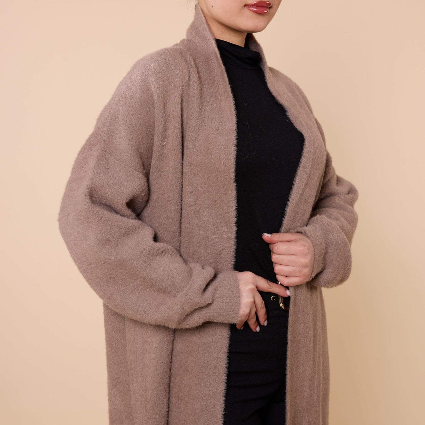 Long Knitted Tunic with Shawl Collar