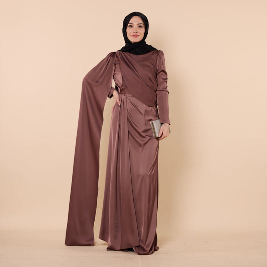 Evening Dress With Cape Sleeves And Cross Waist Detail