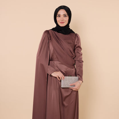 Evening Dress With Cape Sleeves And Cross Waist Detail