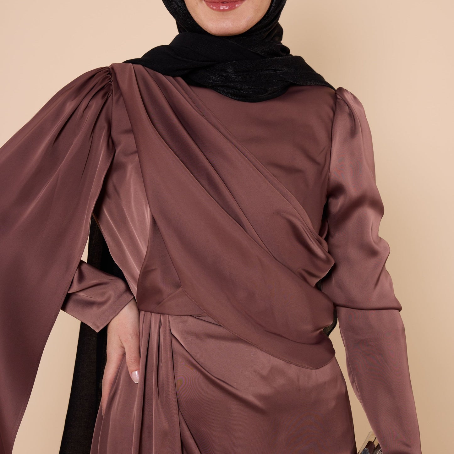 Evening Dress With Cape Sleeves And Cross Waist Detail