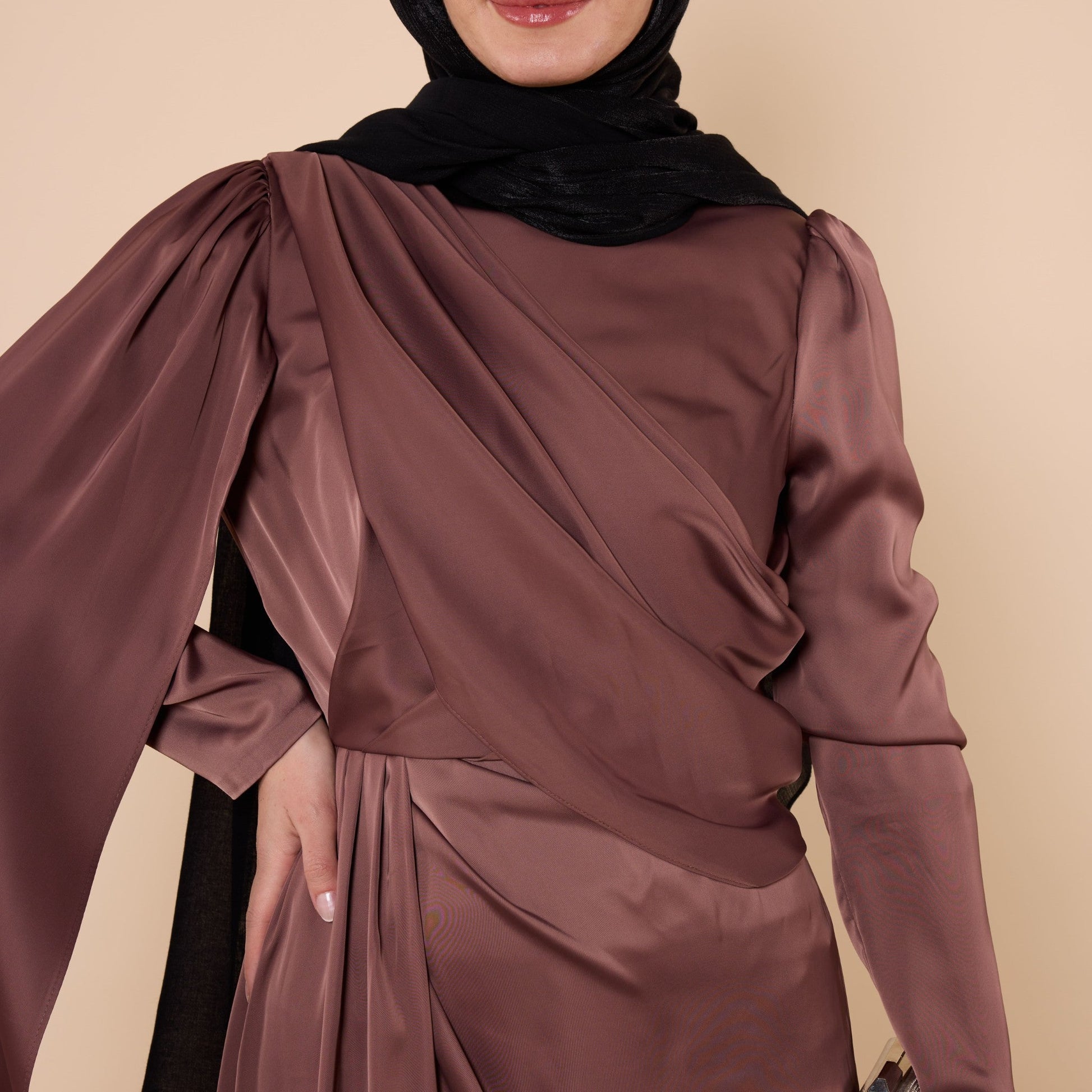 Evening Dress With Cape Sleeves And Cross Waist Detail