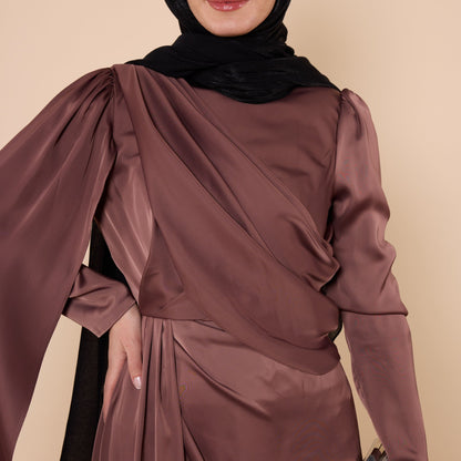 Evening Dress With Cape Sleeves And Cross Waist Detail