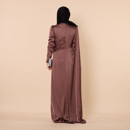 Evening Dress With Cape Sleeves And Cross Waist Detail