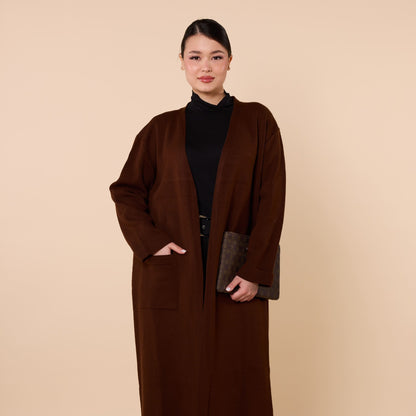 Plain Long Cardigan With Shawl Collar And Pockets