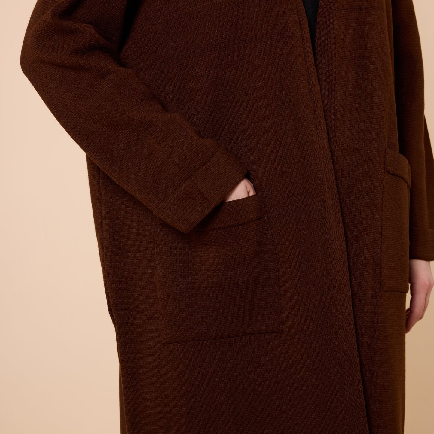 Plain Long Cardigan With Shawl Collar And Pockets