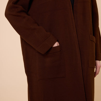 Plain Long Cardigan With Shawl Collar And Pockets
