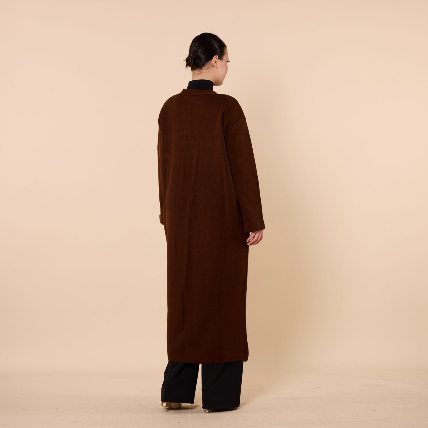 Plain Long Cardigan With Shawl Collar And Pockets