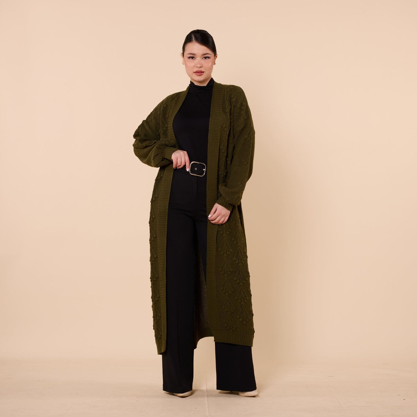 Long Cardigan With Floral Pattern And Shawl Neck