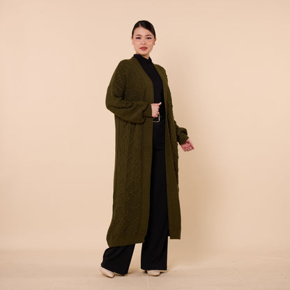 Long Cardigan With Floral Pattern And Shawl Neck