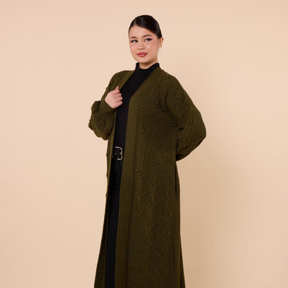 Long Cardigan With Floral Pattern And Shawl Neck