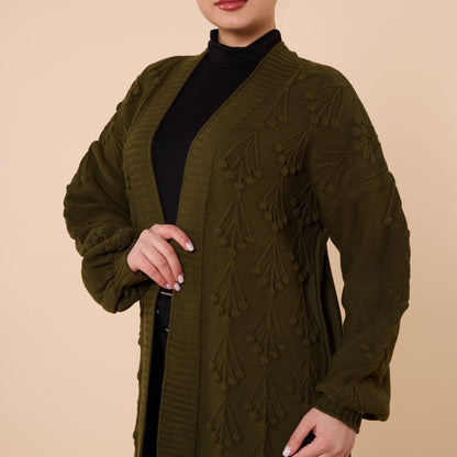 Long Cardigan With Floral Pattern And Shawl Neck