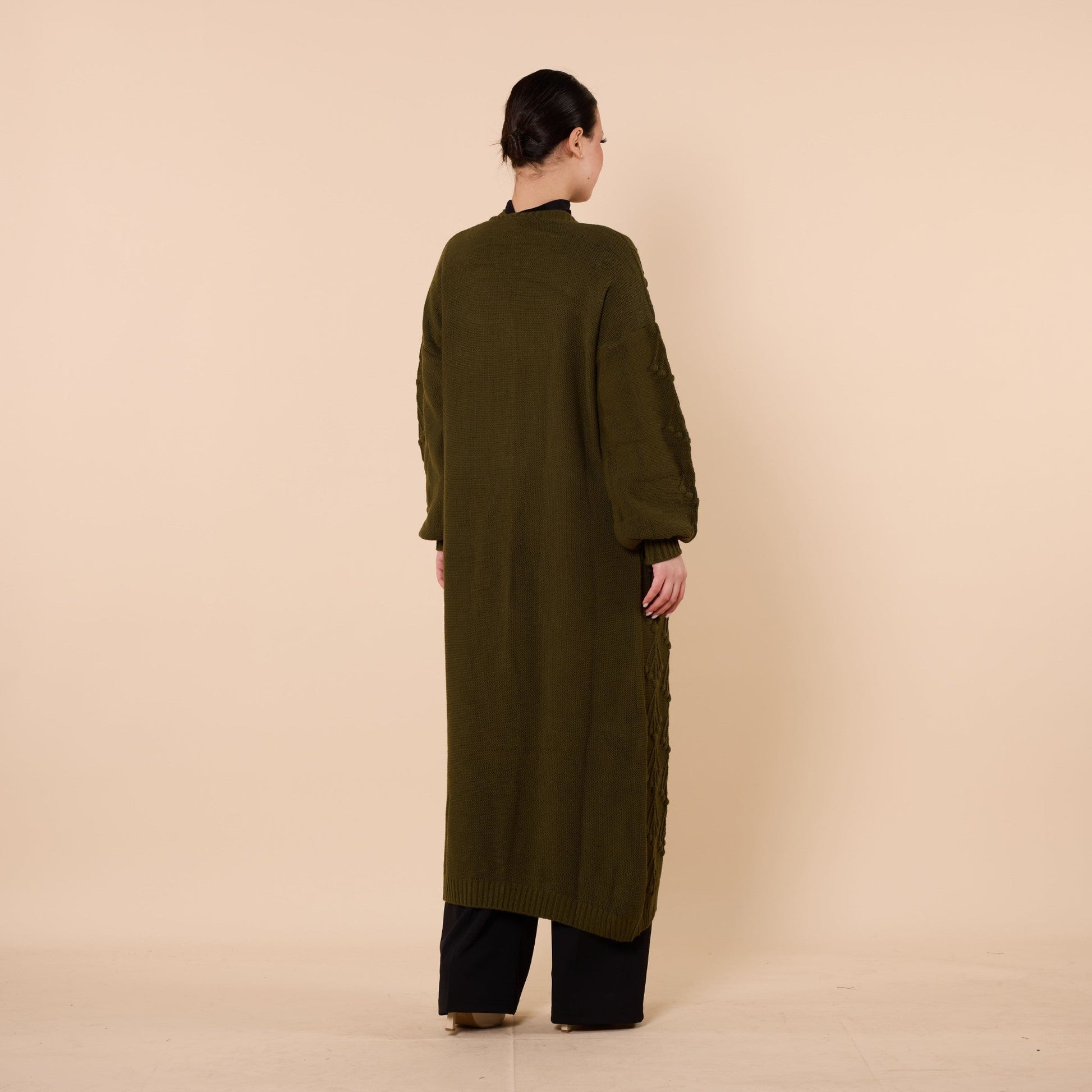 Long Cardigan With Floral Pattern And Shawl Neck