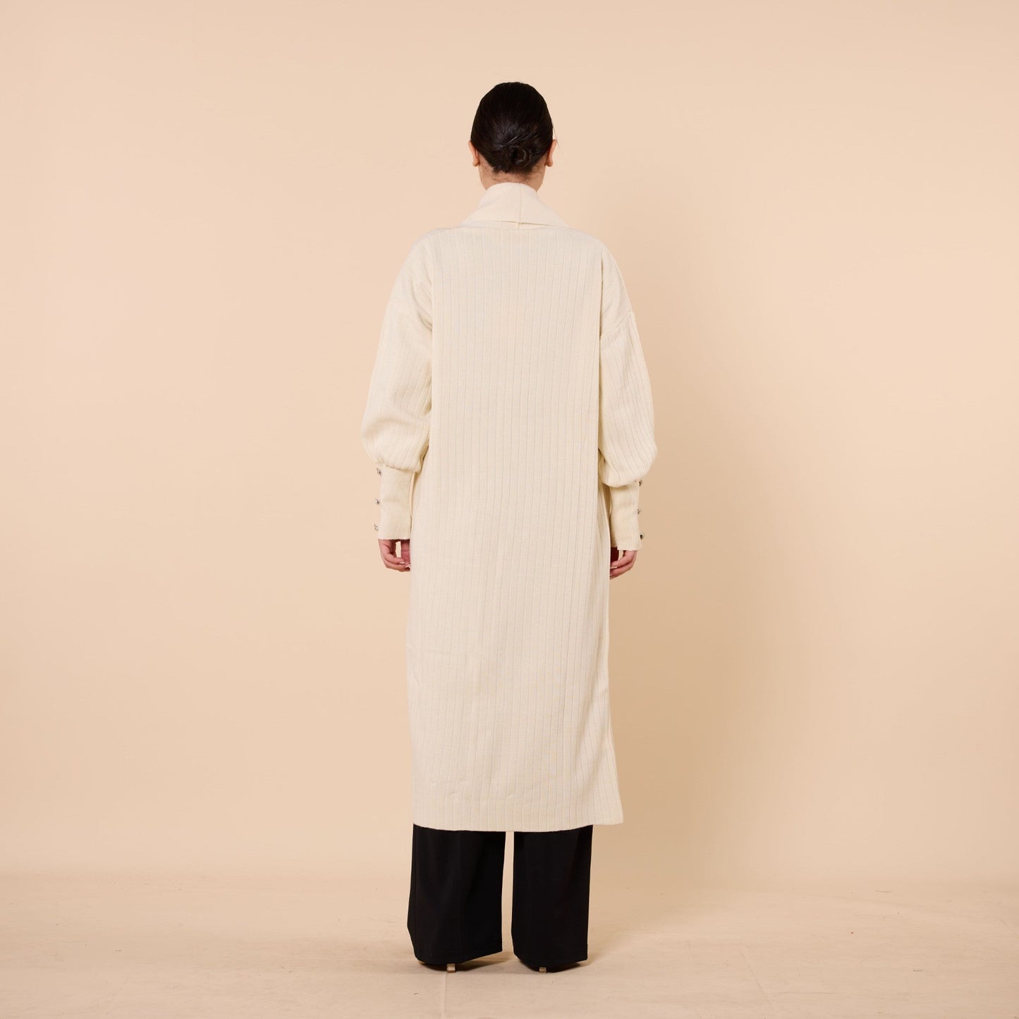 Striped Design Long Cardigan With Shawl Collar And Pockets