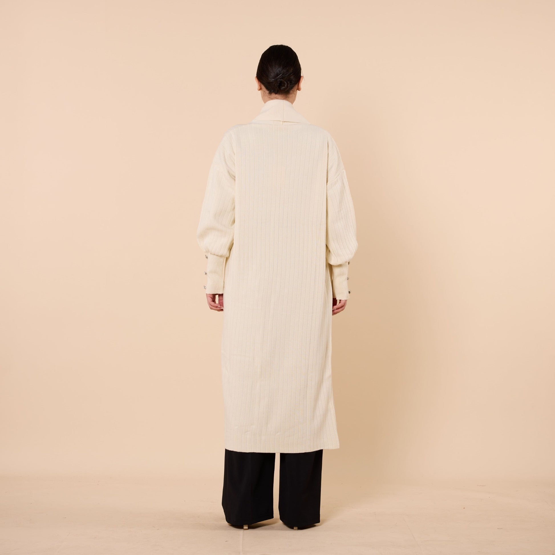 Striped Design Long Cardigan With Shawl Collar And Pockets