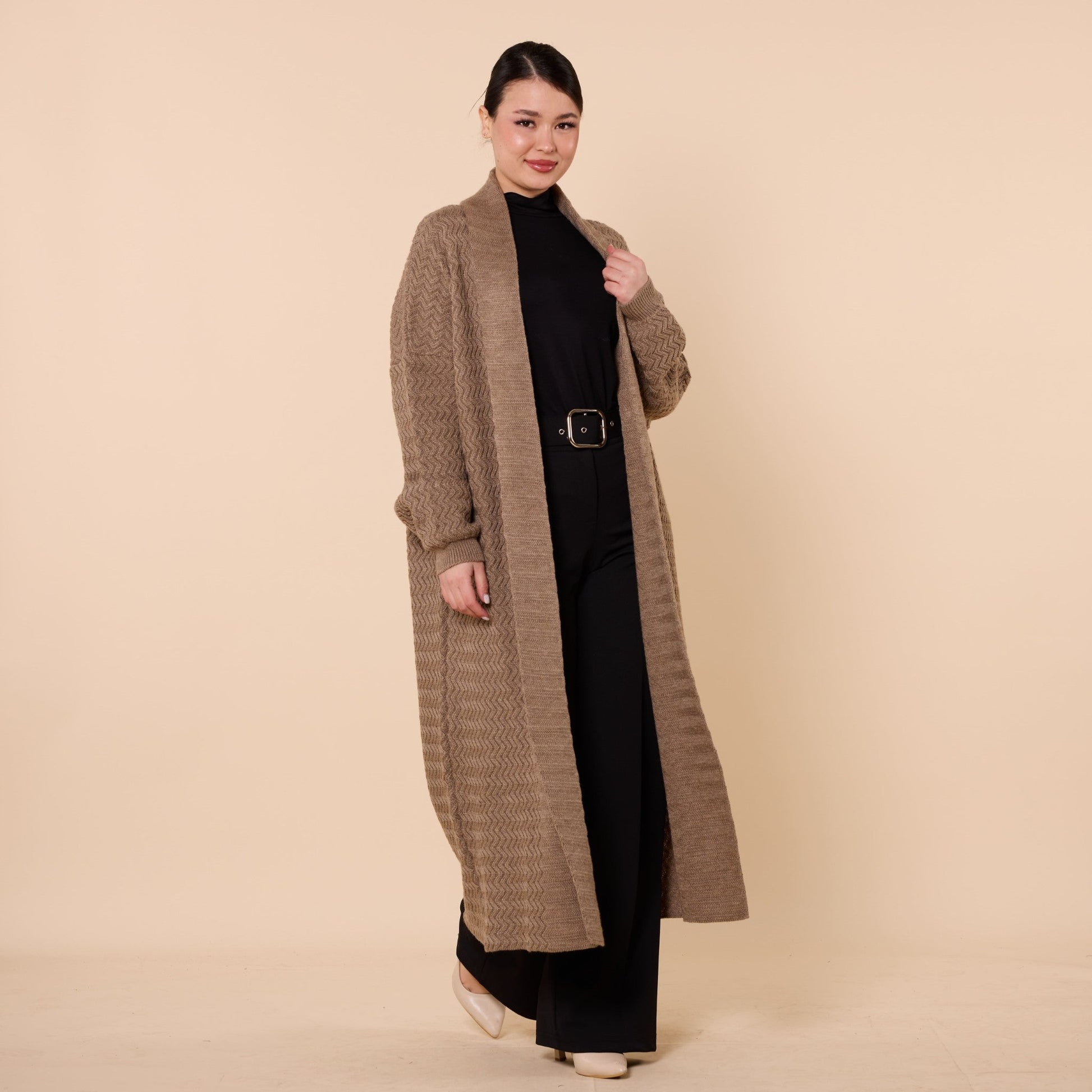 Patterned Shawl Collar Long Cardigan