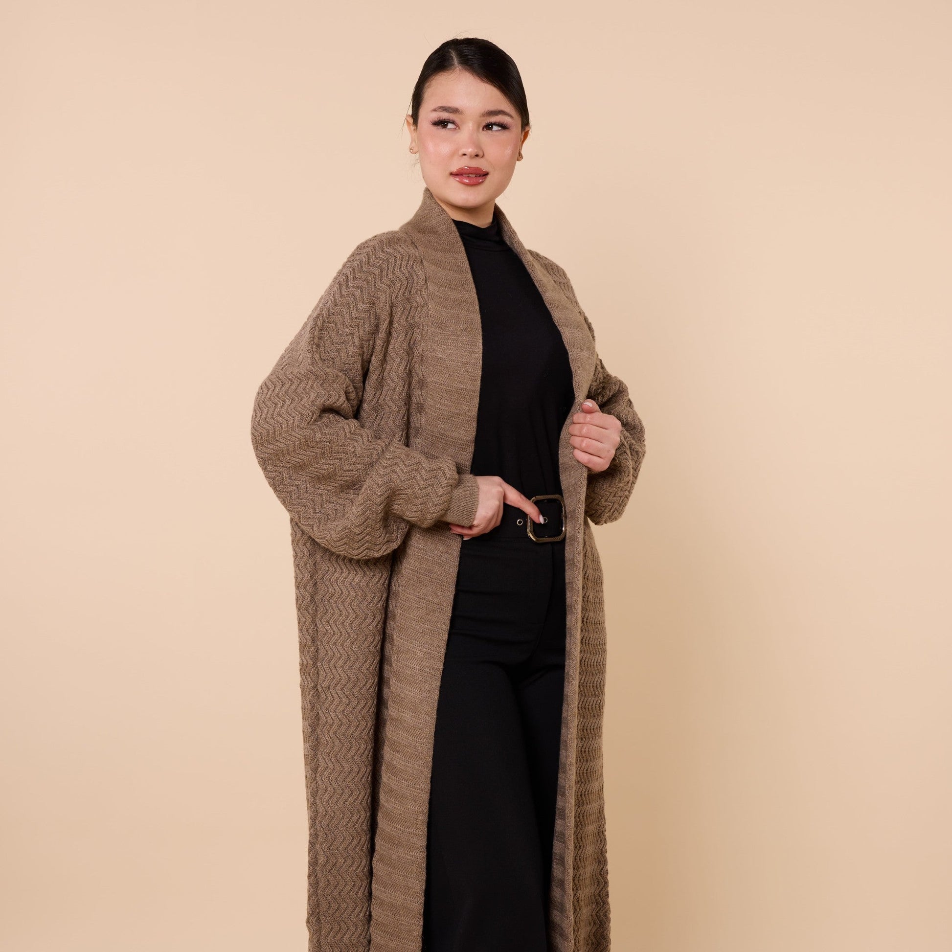 Patterned Shawl Collar Long Cardigan