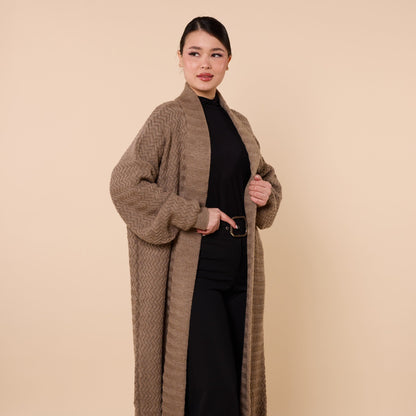 Patterned Shawl Collar Long Cardigan