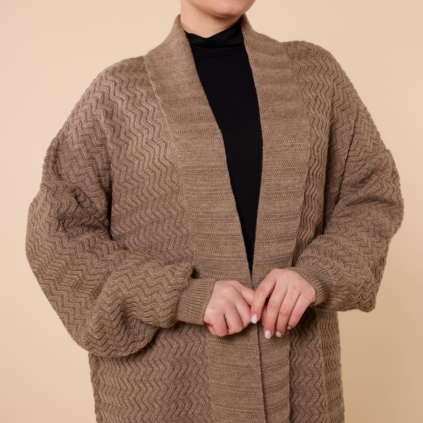 Patterned Shawl Collar Long Cardigan