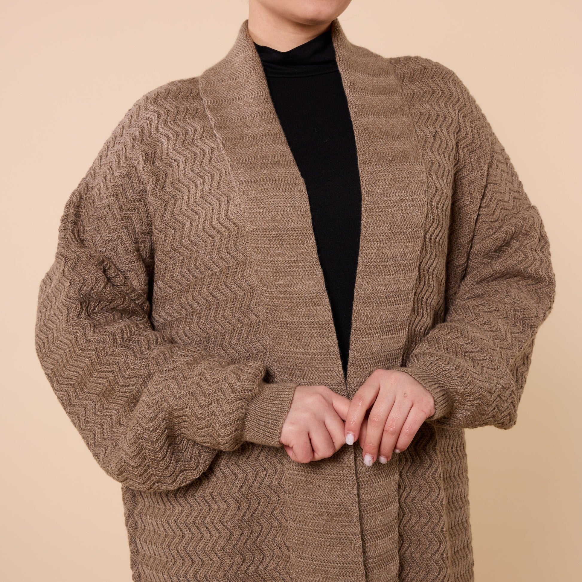 Patterned Shawl Collar Long Cardigan