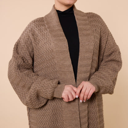 Patterned Shawl Collar Long Cardigan