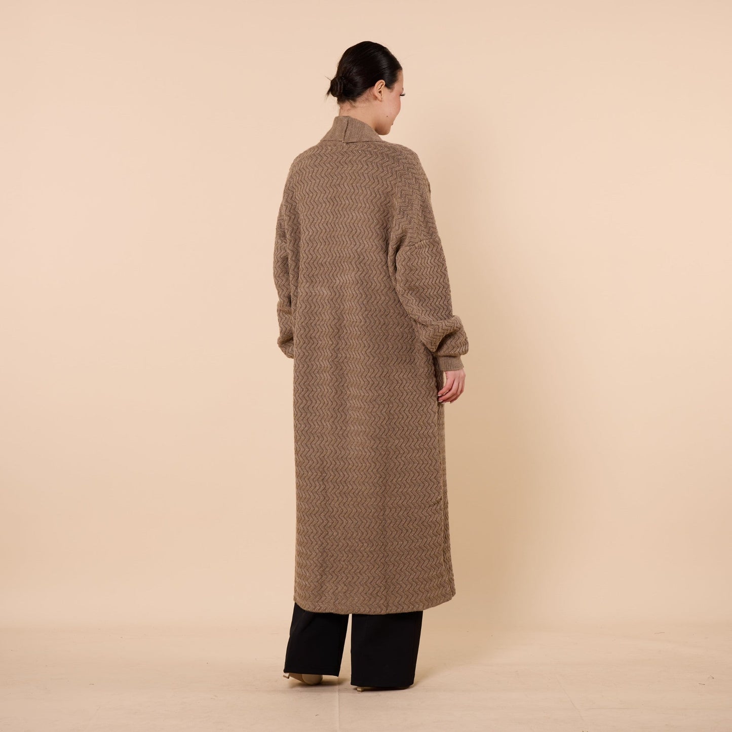 Patterned Shawl Collar Long Cardigan