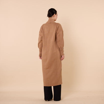 Striped Design Long Cardigan With Shawl Collar And Pockets