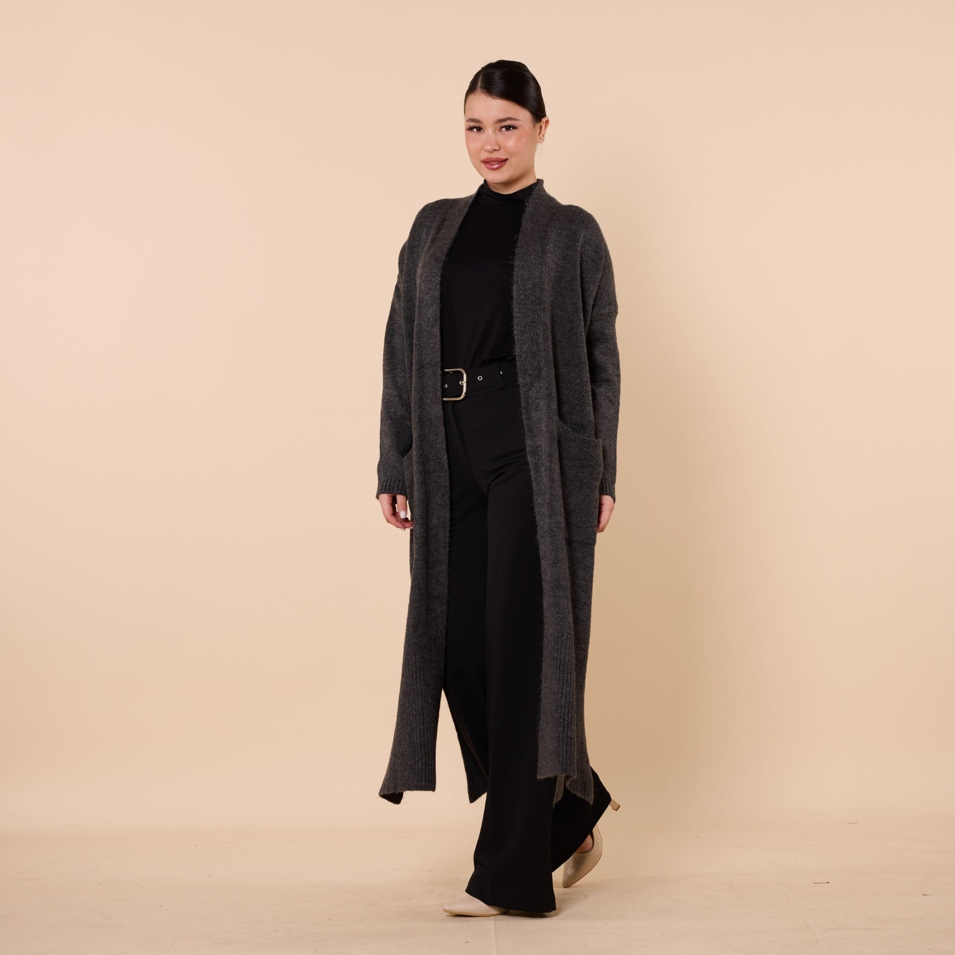 Long Cardigan With Shawl Collar And Pocket Detail