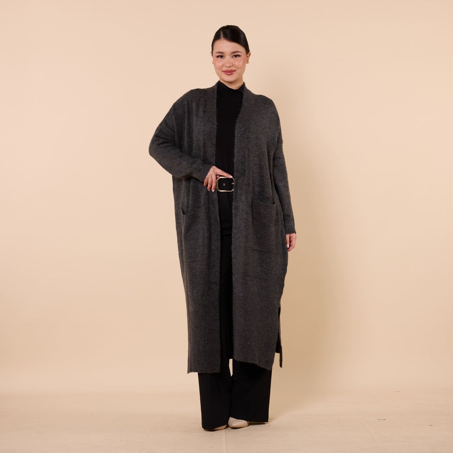 Long Cardigan With Shawl Collar And Pocket Detail