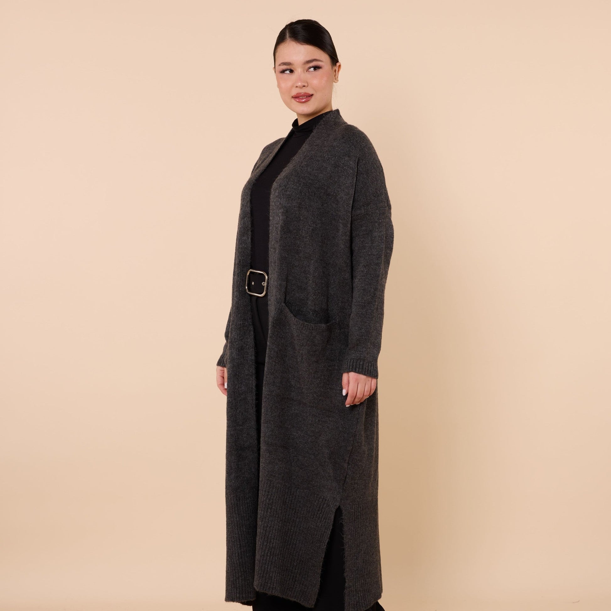 Long Cardigan With Shawl Collar And Pocket Detail
