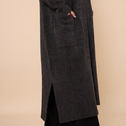 Long Cardigan With Shawl Collar And Pocket Detail