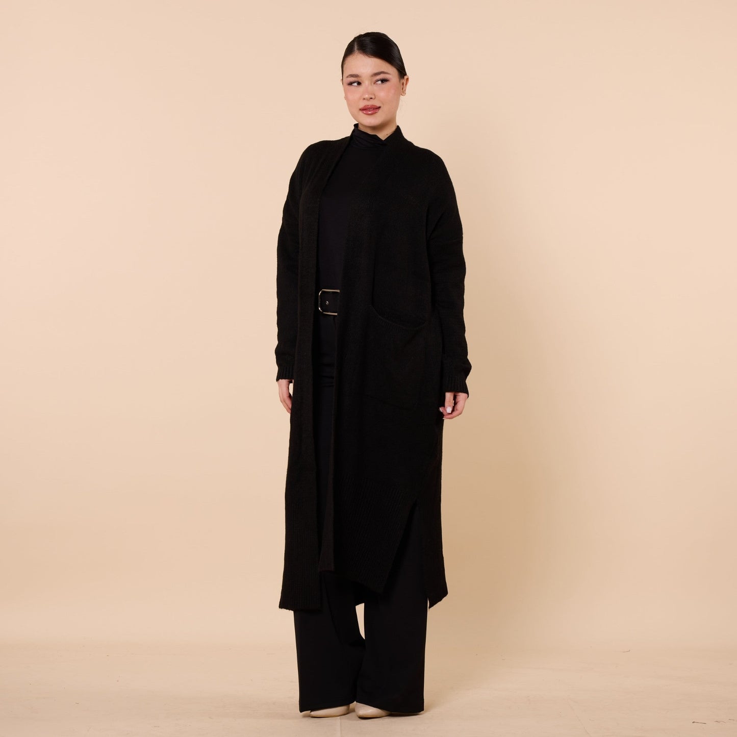 Long Cardigan With Shawl Collar And Pocket Detail