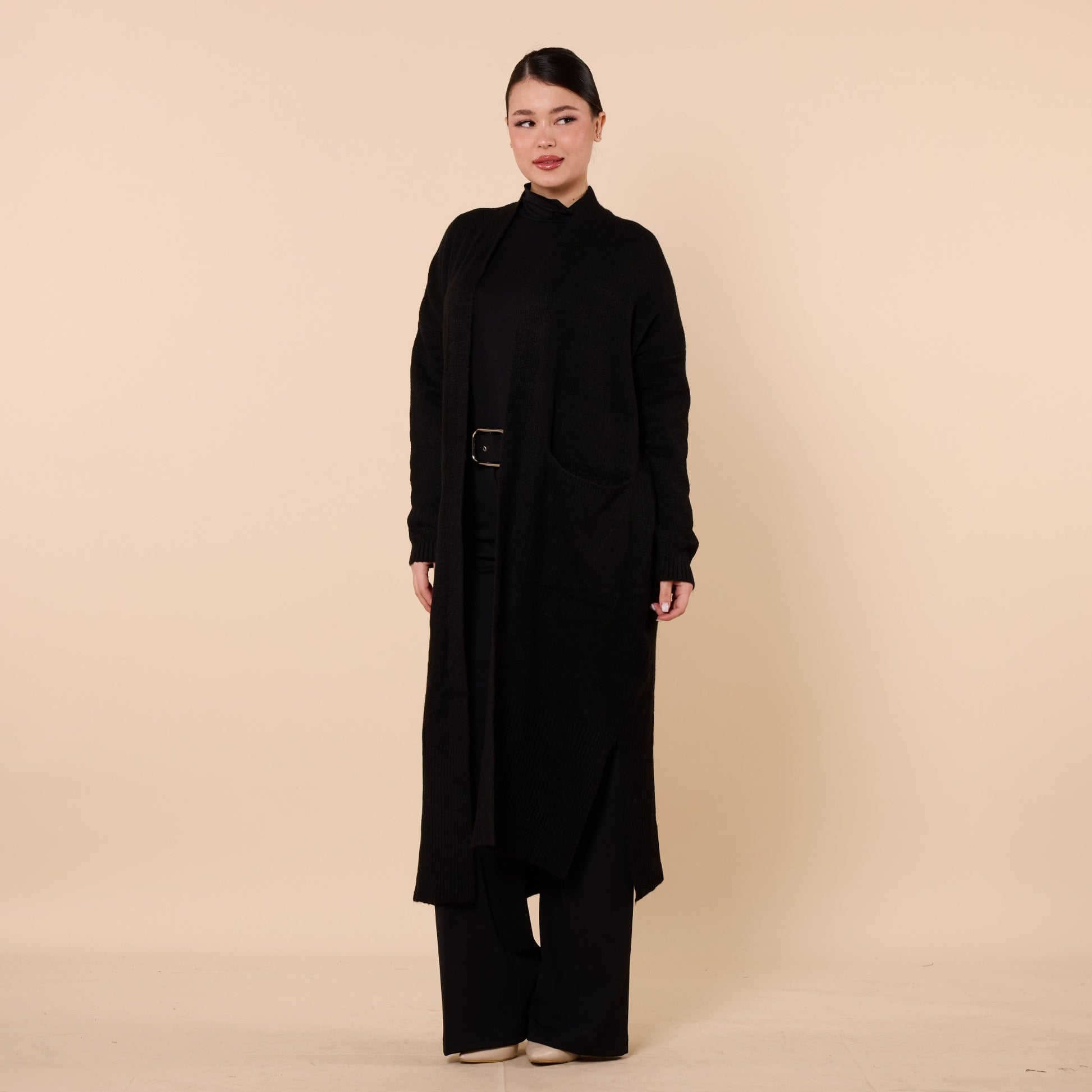 Long Cardigan With Shawl Collar And Pocket Detail