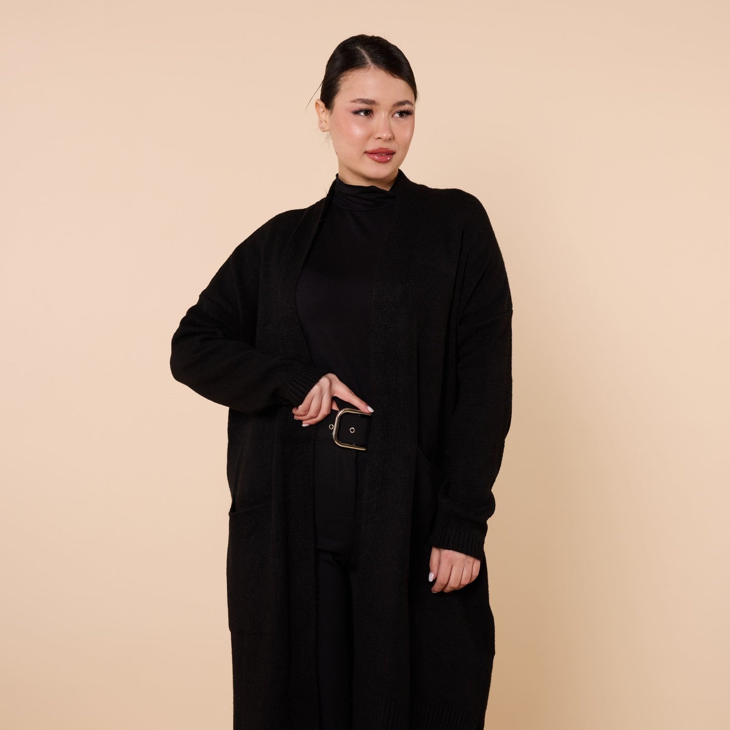 Long Cardigan With Shawl Collar And Pocket Detail