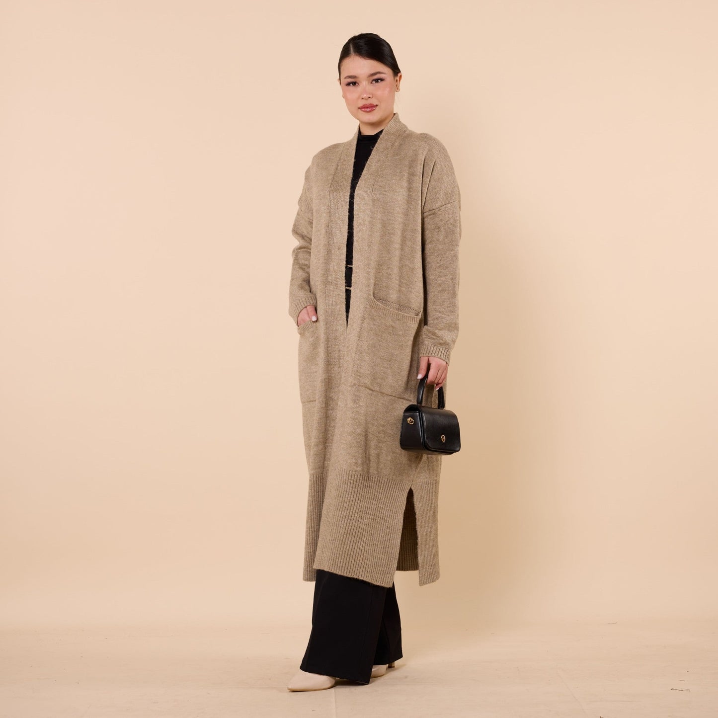 Long Cardigan With Shawl Collar And Pocket Detail
