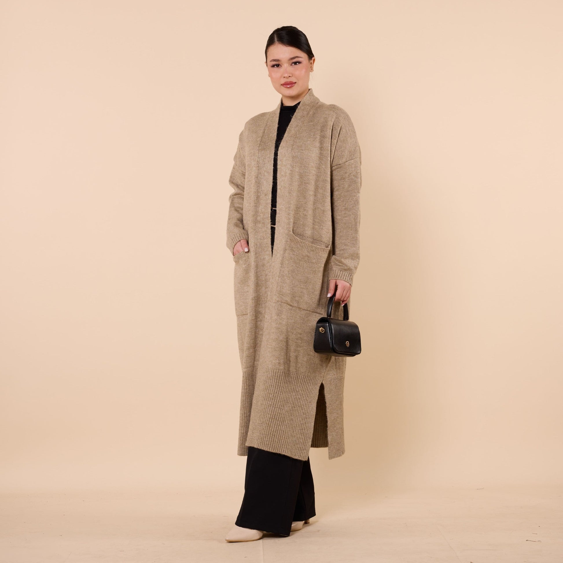Long Cardigan With Shawl Collar And Pocket Detail