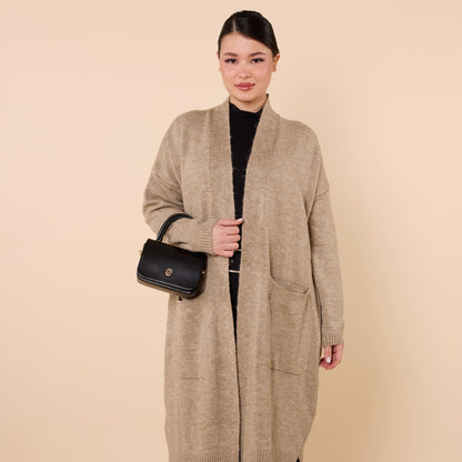 Long Cardigan With Shawl Collar And Pocket Detail