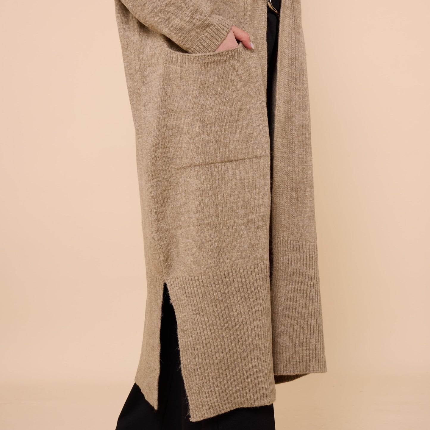 Long Cardigan With Shawl Collar And Pocket Detail